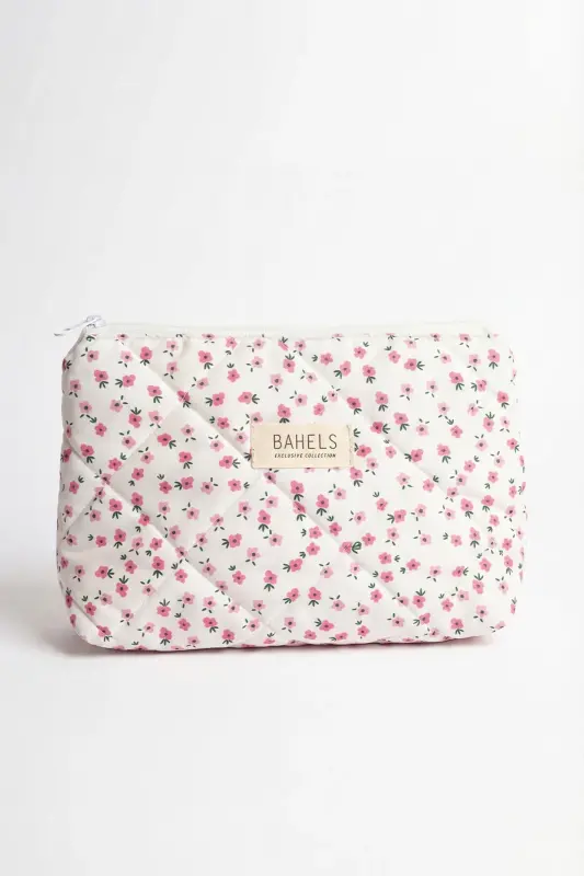 Lyla Pembe Çıtır Çiçek Makyaj Çantası-Beyaz28 - 1