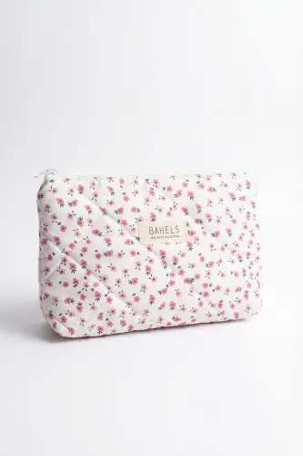 Lyla Pembe Çıtır Çiçek Makyaj Çantası-Beyaz28 - BAHELS (1)