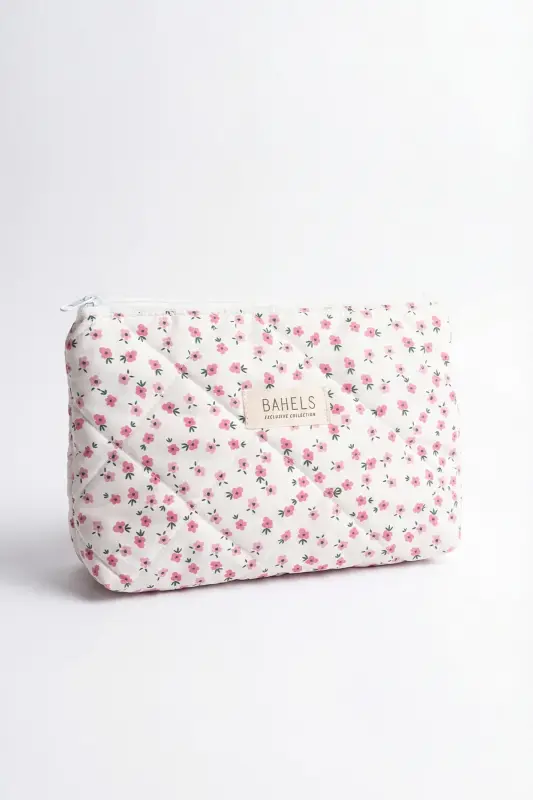 Lyla Pembe Çıtır Çiçek Makyaj Çantası-Beyaz28 - 2