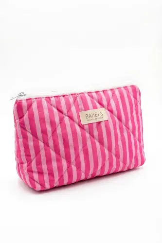 Lyla Pembe Çizgili Makyaj Çantası-Pembe33 - BAHELS (1)