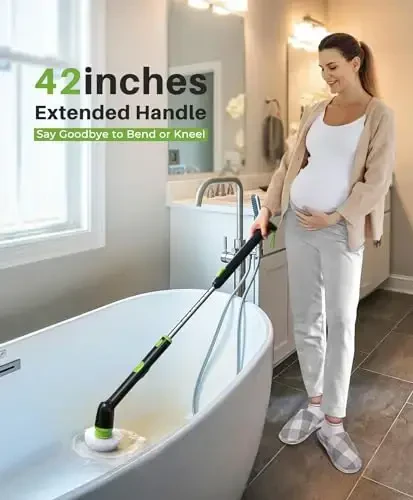 LyriFine Electric Spin Scrubber, 2024 New Full-Body IPX7 Waterproof Bathroom Cleaner Brush, Shower Scrubber with Long Handle & 2 Speed, Heads Replacement, Cleaning Supplies for Tub Shower Tile Floor - 4