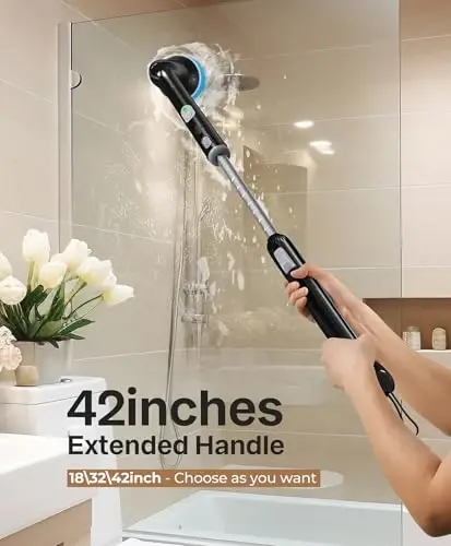 LyriFine Electric Spin Scrubber, Yangi To'liq Korpusli IPX7 Suv o'tkazmaydigan Hammom Tozalash Cho'tkasi, Uzun Tutqichli va 2 Tezlikli Dush Cho'tkasi, Boshlarni Almashtirish, Vanna Dush Plitka Zamin uchun Tozalash Vositalari - 4