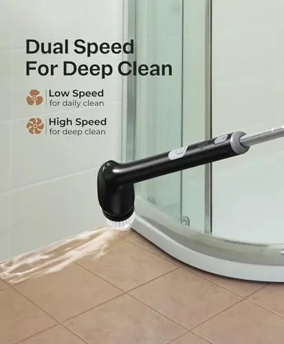 LyriFine Electric Spin Scrubber, Yangi To'liq Korpusli IPX7 Suv o'tkazmaydigan Hammom Tozalash Cho'tkasi, Uzun Tutqichli va 2 Tezlikli Dush Cho'tkasi, Boshlarni Almashtirish, Vanna Dush Plitka Zamin uchun Tozalash Vositalari - 5