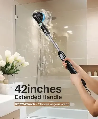 LyriFine Electric Spin Scrubber, Yangi To'liq Korpusli IPX7 Suv o'tkazmaydigan Hammom Tozalash Cho'tkasi, Uzun Tutqichli va 2 Tezlikli Dush Cho'tkasi, Boshlarni Almashtirish, Vanna Dush Plitka Zamin uchun Tozalash Vositalari - 4