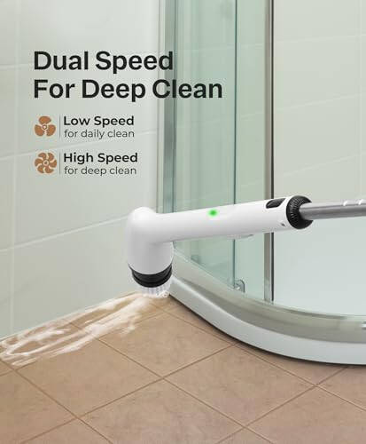 LyriFine Electric Spin Scrubber, yangi to'liq tanali IPX7 suv o'tkazmaydigan hammom tozalovchi cho'tkasi, uzun tutqichli va 2 tezlikli dush cho'tkasi, boshchalarni almashtirish, vanna, dush, plitka va pol uchun tozalash vositalari. - 4