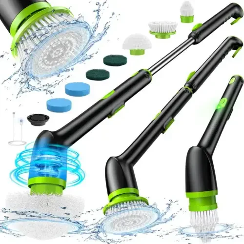 LyriFine Electric Spin Scrubber, 2024 New Full-Body IPX7 Waterproof Bathroom Cleaner Brush, Shower Scrubber with Long Handle & 2 Speed, Heads Replacement, Cleaning Supplies for Tub Shower Tile Floor - 1