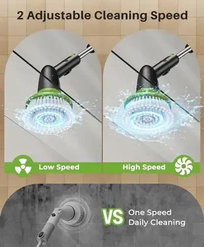 LyriFine Electric Spin Scrubber, 2024 New Full-Body IPX7 Waterproof Bathroom Cleaner Brush, Shower Scrubber with Long Handle & 2 Speed, Heads Replacement, Cleaning Supplies for Tub Shower Tile Floor - 5
