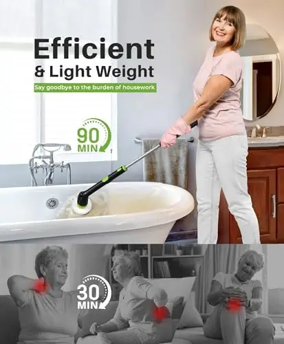 LyriFine Electric Spin Scrubber, 2024 New Full-Body IPX7 Waterproof Bathroom Cleaner Brush, Shower Scrubber with Long Handle & 2 Speed, Heads Replacement, Cleaning Supplies for Tub Shower Tile Floor - 2