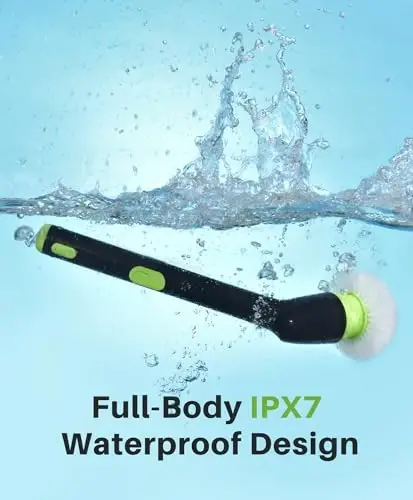 LyriFine Electric Spin Scrubber, 2024 New Full-Body IPX7 Waterproof Bathroom Cleaner Brush, Shower Scrubber with Long Handle & 2 Speed, Heads Replacement, Cleaning Supplies for Tub Shower Tile Floor - 3