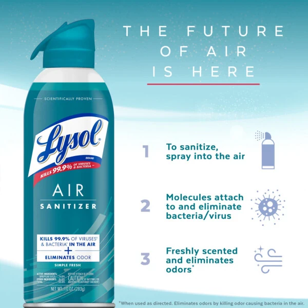 Lysol® Havoni tozalovchi sprey, Havoni tozalash va hidni yo'qotish uchun, Oddiy yangi hid, 10 suyu untsiya - 4