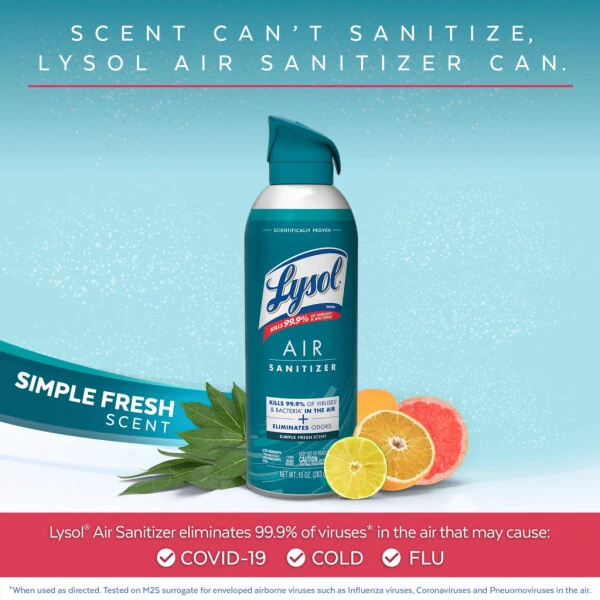 Lysol® Спрей-очиститель воздуха, Для очистки воздуха и устранения запахов, Простой свежий аромат, 10 жидких унций - 3