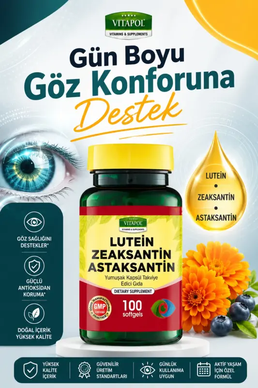 Lyutein 15 mg Astaksantin Zeaksantin 100 Kapsula - VITAPOL