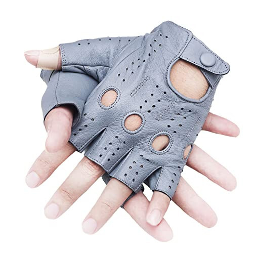 LYXPEIJIAN Men's Genuine Sheep Leather Half Finger Driving Cycling Motorbike Exercise and Fitness Fingerless Unlined Gloves, Grey - 1