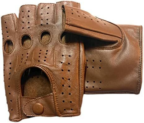 LYXPEIJIAN Men's Genuine Sheep Leather Half Finger Driving Cycling Motorbike Exercise and Fitness Fingerless Unlined Gloves, Large, Brown - 1