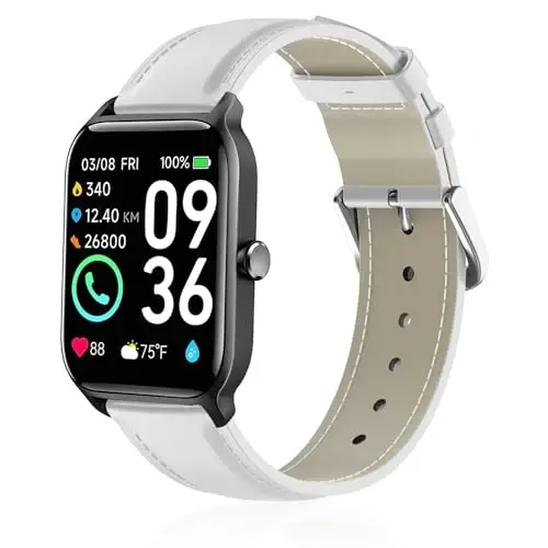 Lzwldan Genuine Leather Watch Band Compatible with Woneligo/Fitpolo Smart Watch IDW13,Soft Leather Replacement Wristband for FITVII H56/ID208Plus/Gydom/ENOMIR/Amzhero/TOOBUR/MILOUZ/Tensky IDW19 Watch - 1