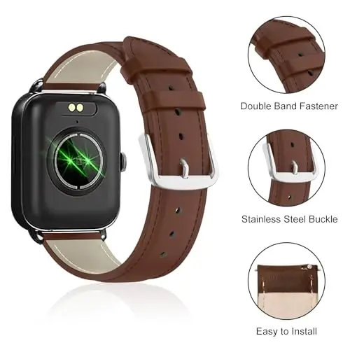 Lzwldan Genuine Leather Watch Band Compatible with Woneligo/Fitpolo Smart Watch IDW13,Soft Leather Replacement Wristband for FITVII H56/ID208Plus/Gydom/ENOMIR/Amzhero/TOOBUR/MILOUZ/Tensky IDW19 Watch - 2