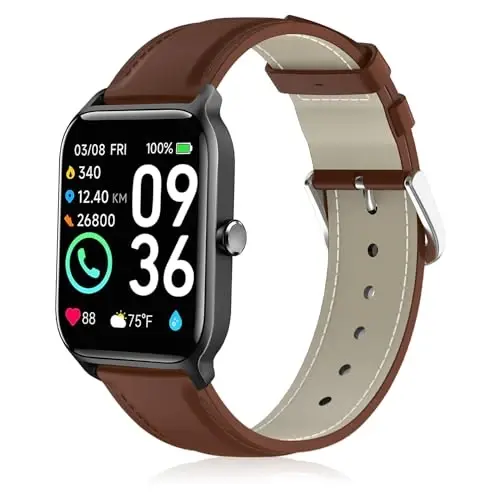 Lzwldan Genuine Leather Watch Band Compatible with Woneligo/Fitpolo Smart Watch IDW13,Soft Leather Replacement Wristband for FITVII H56/ID208Plus/Gydom/ENOMIR/Amzhero/TOOBUR/MILOUZ/Tensky IDW19 Watch - 1