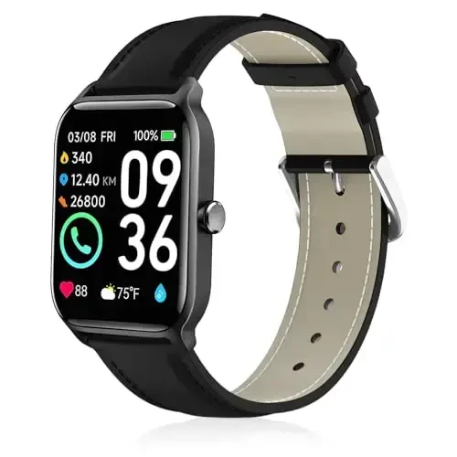 Lzwldan Leather Watch Bands Compatible with Woneligo/Fitpolo Smart Watch IDW13,Soft Genuine Leather Replacement Wristband for FITVII H56/TOOBUR/Tensky/ENOMIR/MILOUZ IDW19 Watch for Women Men - 1