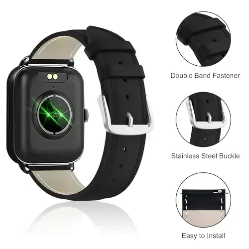 Lzwldan Leather Watch Bands Compatible with Woneligo/Fitpolo Smart Watch IDW13,Soft Genuine Leather Replacement Wristband for FITVII H56/TOOBUR/Tensky/ENOMIR/MILOUZ IDW19 Watch for Women Men - 2