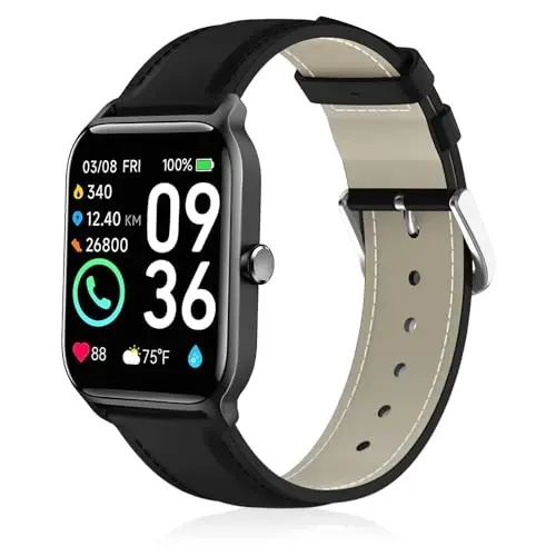 Lzwldan Leather Watch Bands Compatible with Woneligo/Fitpolo Smart Watch IDW13,Soft Genuine Leather Replacement Wristband for FITVII H56/TOOBUR/Tensky/ENOMIR/MILOUZ IDW19 Watch for Women Men - 1