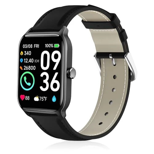 Lzwldan Leather Watch Bands Compatible with Woneligo/Fitpolo Smart Watch IDW13,Soft Genuine Leather Replacement Wristband for FITVII H56/TOOBUR/Tensky/ENOMIR/MILOUZ IDW19 Watch for Women Men - LZWLDAN