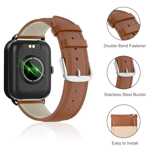 Lzwldan Genuine Leather Watch Band Compatible with Woneligo/Fitpolo Smart Watch IDW13,Soft Leather Replacement Wristband for FITVII H56/ID208Plus/Gydom/ENOMIR/Amzhero/TOOBUR/MILOUZ/Tensky IDW19 Watch - LZWLDAN (1)