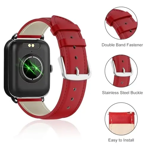 Lzwldan Genuine Leather Watch Band Compatible with Woneligo/Fitpolo Smart Watch IDW13,Soft Leather Replacement Wristband for FITVII H56/ID208Plus/Gydom/ENOMIR/Amzhero/TOOBUR/MILOUZ/Tensky IDW19 Watch - LZWLDAN (1)