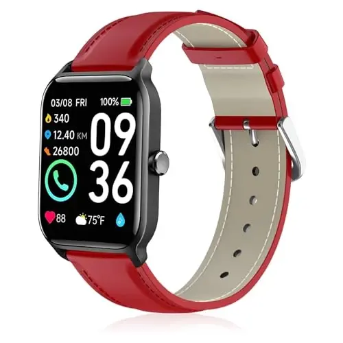 Lzwldan Genuine Leather Watch Band Compatible with Woneligo/Fitpolo Smart Watch IDW13,Soft Leather Replacement Wristband for FITVII H56/ID208Plus/Gydom/ENOMIR/Amzhero/TOOBUR/MILOUZ/Tensky IDW19 Watch - 1