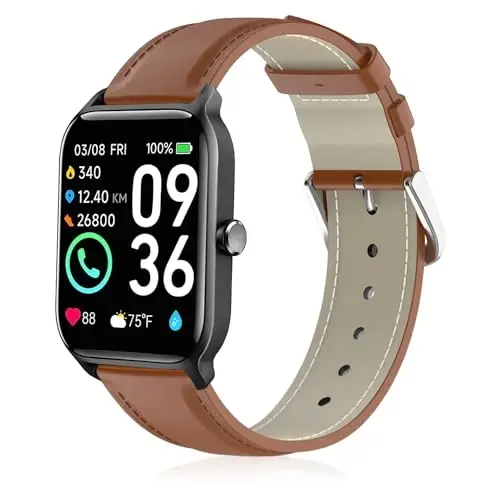 Lzwldan Genuine Leather Watch Band Compatible with Woneligo/Fitpolo Smart Watch IDW13,Soft Leather Replacement Wristband for FITVII H56/ID208Plus/Gydom/ENOMIR/Amzhero/TOOBUR/MILOUZ/Tensky IDW19 Watch - 1