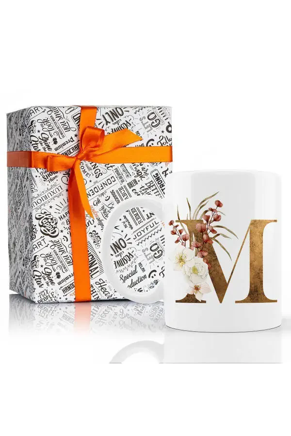 M Initial Coffee Mug - Coffee / Tea Mug with Floral Detail M Letter Print - 6