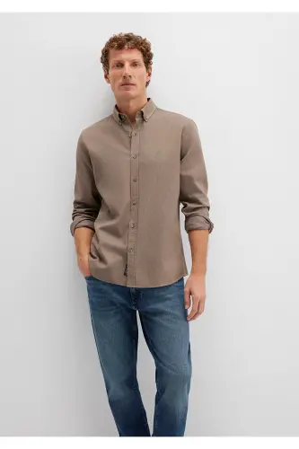 M Logo Nakışlı Kahverengi Gömlek Slim Fit / Dar Kesim 0211192-83866-Kahverengi - MAVI (1)