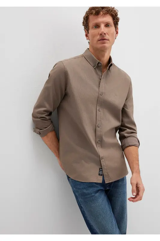 M Logo Nakışlı Kahverengi Gömlek Slim Fit / Dar Kesim 0211192-83866-Kahverengi - 3