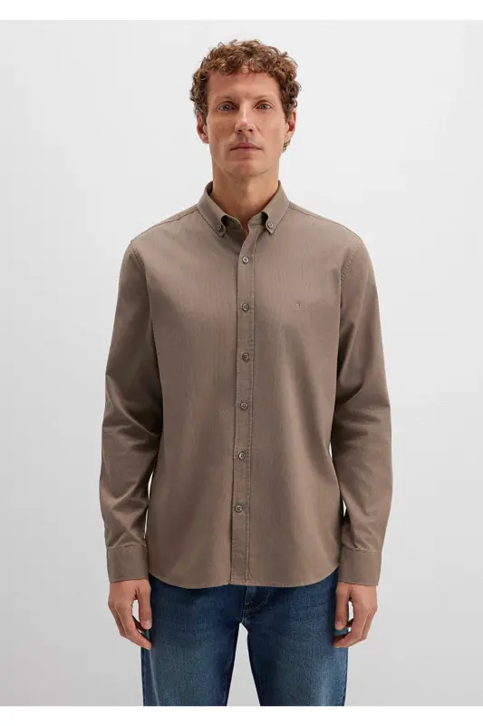 M Logo Nakışlı Kahverengi Gömlek Slim Fit / Dar Kesim 0211192-83866-Kahverengi - 4