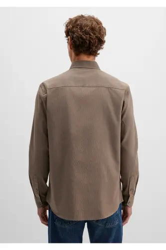 M Logo Nakışlı Kahverengi Gömlek Slim Fit / Dar Kesim 0211192-83866-Kahverengi - 5