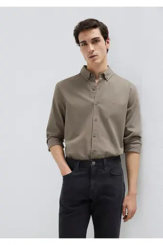 M Logo Nakışlı Kahverengi Gömlek Slim Fit / Dar Kesim 0211192-83866 - Kahverengi 