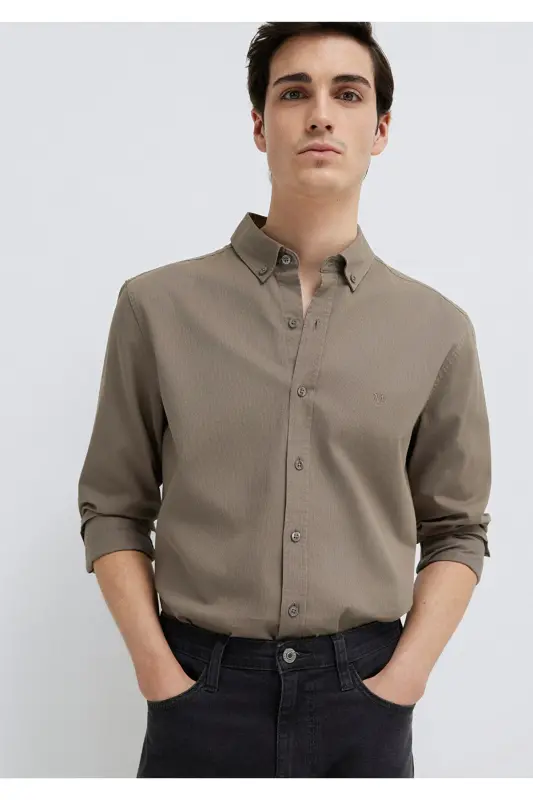 M Logo Nakışlı Kahverengi Gömlek Slim Fit / Dar Kesim 0211192-83866 - Kahverengi - 2