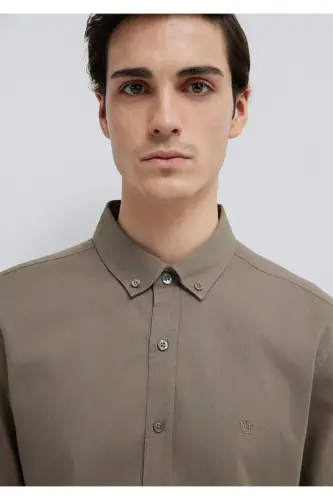 M Logo Nakışlı Kahverengi Gömlek Slim Fit / Dar Kesim 0211192-83866 - Kahverengi - 6