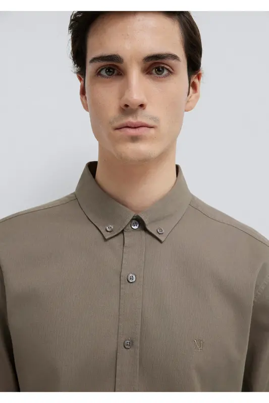 M Logo Nakışlı Kahverengi Gömlek Slim Fit / Dar Kesim 0211192-83866 - Kahverengi - 6