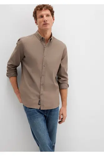 M Logo Nakışlı Kahverengi Gömlek Slim Fit / Dar Kesim 0211192-83866-Kahverengi 