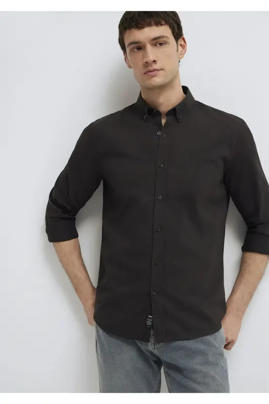 M Logo Nakışlı Kahverengi Gömlek Slim Fit / Dar Kesim 0211192-90892 - Kahverengi-90892 - MAVI