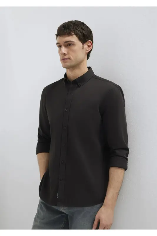M Logo Nakışlı Kahverengi Gömlek Slim Fit / Dar Kesim 0211192-90892 - Kahverengi-90892 - 2