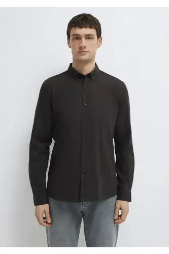 M Logo Nakışlı Kahverengi Gömlek Slim Fit / Dar Kesim 0211192-90892 - Kahverengi-90892 - 3