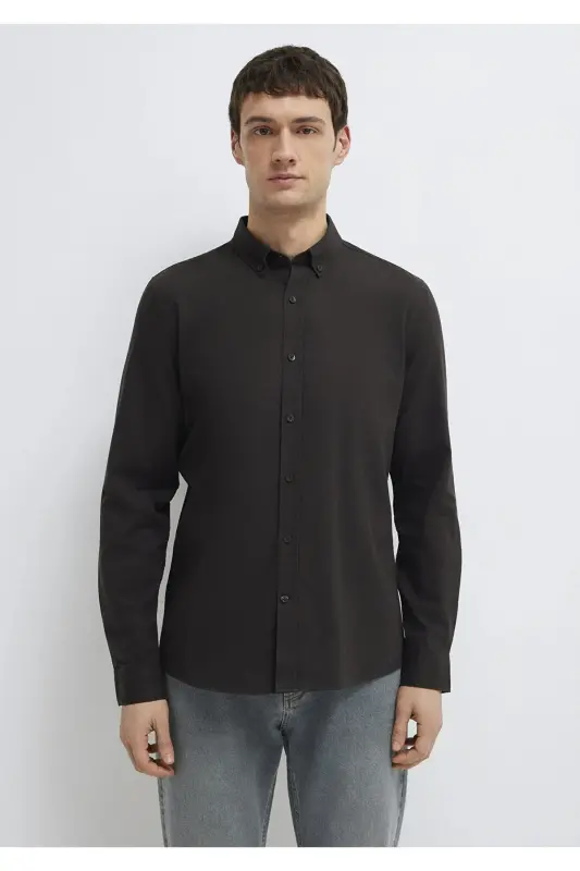 M Logo Nakışlı Kahverengi Gömlek Slim Fit / Dar Kesim 0211192-90892 - Kahverengi-90892 - 3