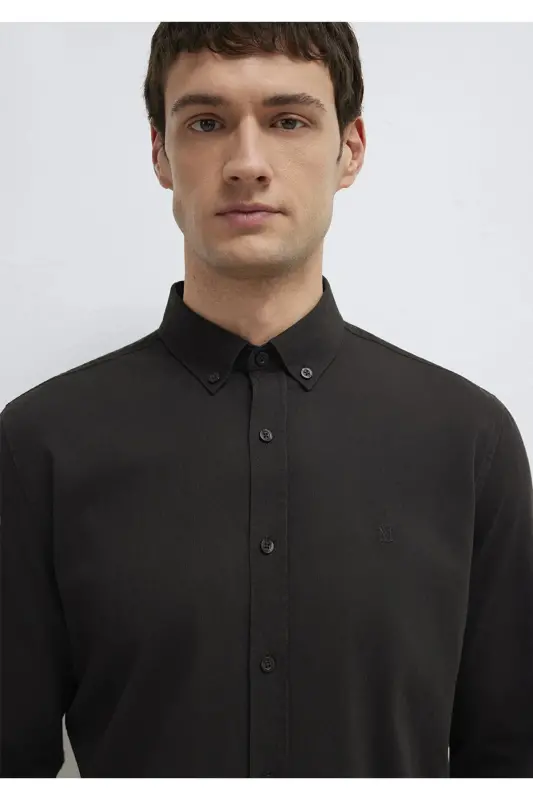 M Logo Nakışlı Kahverengi Gömlek Slim Fit / Dar Kesim 0211192-90892 - Kahverengi-90892 - 6