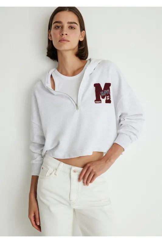 M Patch Half-Zip Grey Sweatshirt 1S10163-85438 - MAVI
