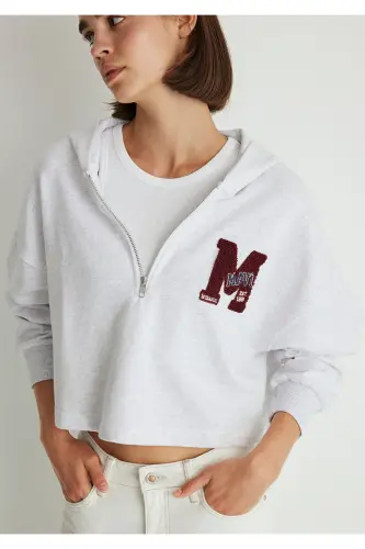 M Patch Half-Zip Grey Sweatshirt 1S10163-85438 - MAVI (1)