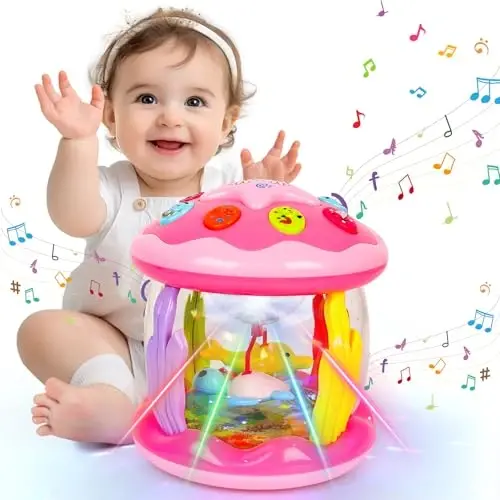 M SANMERSEN Baby Toys 6-12 Months - Babies Ocean Projector Light Up Musical Toys for 12-18 Months Crawling Learning Tummy Time 1 2 Years Old Infant Boys Girls Gifts - Pink and Purple - 6