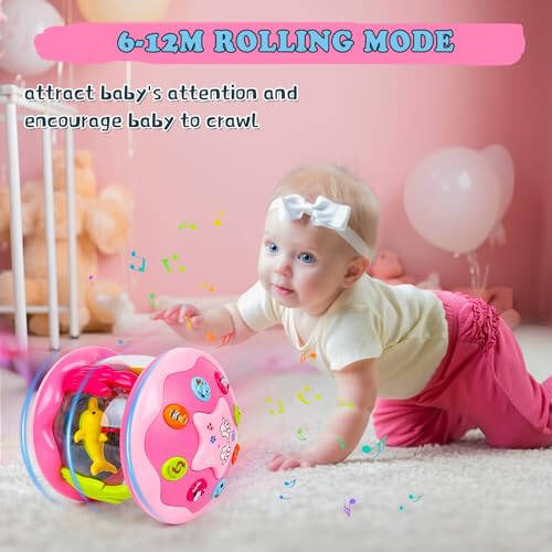 M SANMERSEN Baby Toys 6-12 Months - Babies Ocean Projector Light Up Musical Toys for 12-18 Months Crawling Learning Tummy Time 1 2 Years Old Infant Boys Girls Gifts - Pink and Purple - 4