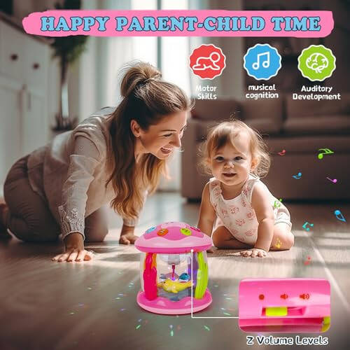 M SANMERSEN Baby Toys 6-12 Months - Babies Ocean Projector Light Up Musical Toys for 12-18 Months Crawling Learning Tummy Time 1 2 Years Old Infant Boys Girls Gifts - Pink and Purple - 7