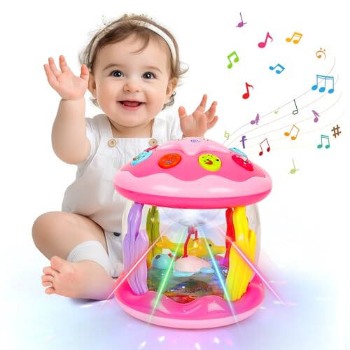 M SANMERSEN Baby Toys 6-12 Months - Babies Ocean Projector Light Up Musical Toys for 12-18 Months Crawling Learning Tummy Time 1 2 Years Old Infant Boys Girls Gifts - Pink and Purple - 1